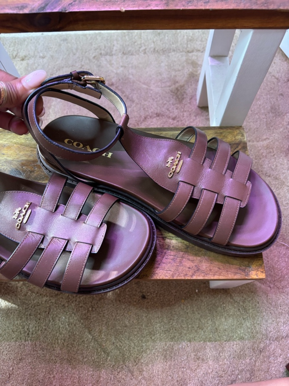 Coach Franny Dark Saddle Leather Fisherman Sandals, Size 10 - Picture 7 of 11